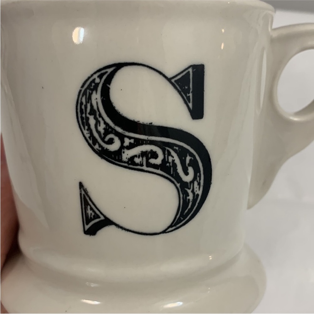 ANTHROPOLOGIE Initial Monogram 'S' Ceramic Coffee Mug Tea Cup off white black - Picture 6 of 7